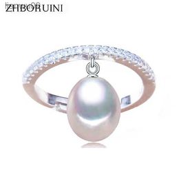 ZHBORUINI 2021 Fine Pearl Ring Jewellery For Women Zircon Rings 925 Sterling Silver Drop Shape Natural Freshwater Pearl Gift L230704