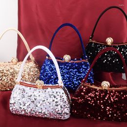 Evening Bags Pure Colour Luxury Sequin Handbags For Women Wedding Party Bridal Clutches With Handle Chain Shoulder
