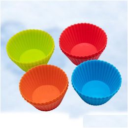 Baking Moulds 3Inch Sile Cupcake Liners Mold Muffin Cases Round Shape Cup Cake Mod Sgs Pans Bakeware Pastry Tools 8 Colors Dbc Drop Dhk47