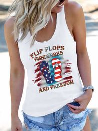 Women's T-Shirt Flip Flops Fireworks Freedom American Flag Tank Tops 2023 Graphic Vintage Funny Print Women Sleeveless Tee Female T-Shirt L230713