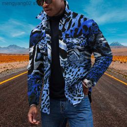 Men's Casual Shirts New Autumn Winter Men Jacket Leopard Print Single-Breasted Lapel Coat Fashion Hip Hop Leisure Male Clothes 2022 Retro Street T230714