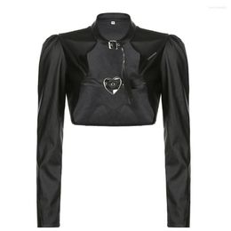 Women's Jackets Gothic Punk Racer Jacket Harajuku Faux Leather PU Cardigans Autumn Fashion Long Sleeve Cropped For Women 2023