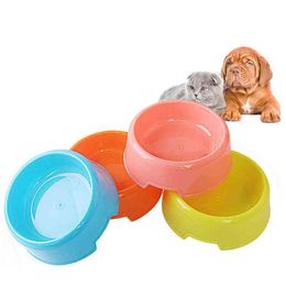 Dog Bowls Feeders Pure Colour Portable Pet Cat Round Plastic Easy Clean Puppy Food Plate Water Feeding Bowl Fun Drinking Pets Suppl Dhdxc