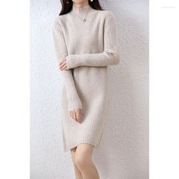 Casual Dresses Tailor Sheep Merino Wool Knitted Sweater Women Dress Winter/Autumn Female Knee Length Long Style Thicken Jumper