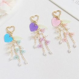 Keychains Nedar Love Heart Pendant Keychain Flower Keyring For Women Girls Handbag Accessorie DIY Jewelry Pearl Tassel Key Chain Gifts