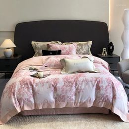 Conjuntos de roupa de cama de algodão de fibra longa com bordado colorido de quatro peças para uso doméstico Four Seasons Universal Luxury Pink White