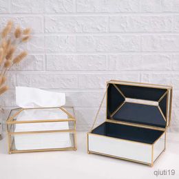 Tissue Boxes Napkins Rectangular Brass Glass Facial Tissue Box Napkin Holder Clear / Mirror Type for Home Office Car Automotive Decoration R230714