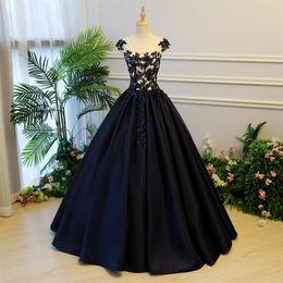 Black Ball Gown Gothic Wedding Dresses Beaded Lace Satin Princess Corset Back Non White Bridal Gowns With Colour Colourful Wedding G2007