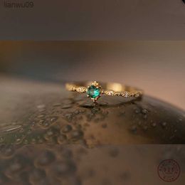 925 Sterling Silver Fashion Tail Ring Women Plating 14k Gold Simple Design Inlaid Emeralds Wedding Jewellery Accessories L230704