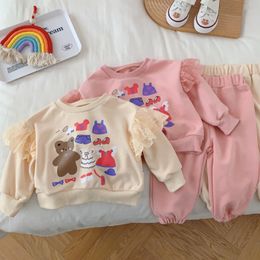 Clothing Sets Spring Toddler Girl Cartoon Sweatshirt Trousers 2 Pcs Set Kids Cotton Clothes Baby Girls Hoodies Pants Suit Children Tracksuit 230714