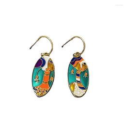 Dangle Earrings Vintage Enamel S925 Silver Needle Colour Oil Dripping Abstract Art Face Asymmetric