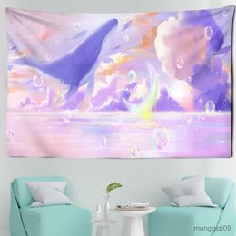 Tapestries Dome Cameras Whale Tapestry Blue Sky Wall Hanging Home Pink Colour Starry Sky Dream Tapestry Kawaii Room Decor R230714