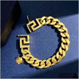 Chain Europe America Style Bracelets Thick Bangle Greece Meander Pattern Banshe Medusa Portrait 18K Gold Plated Jewellery Women Festiv Dhhil