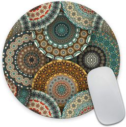 Round Mouse Pad Custom,Colorful Vintage Pattern with Floral and Mandala Elements Circular Mouse Pads for Computers