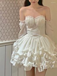 Casual Dresses Summer White France Elegant Dress Women Korean Fashion Kawaii Fairy Female Ruffle Flounce Designer Princess 2023
