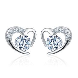 Famous Design Love Diamond Inlaid Women's Ear Studs Soft Love Silver Plated Ear Studs Heart shaped Silver Gold Ear Ornaments Wholesale