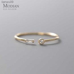 Modian Real 925 Sterling Silver Simple Thin Clear CZ Finger Rings Adjustable 14K Gold Ring For Women Wedding Jewelry Gifts L230704