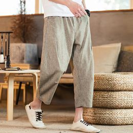 Men's Pants 2023 Fashion Men Casual Harem Summer Trousers Mens Cotton Linen Male Chinese Style Solid Calf length 5XL 230714