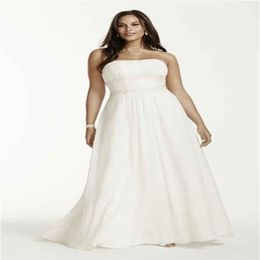 Vestidos de casamento de praia plus size 2019 novo corte de corte feito sob encomenda sem mangas sem alças pregas cintura império elegante chiffon nupcial G280I