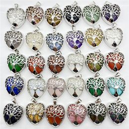 Natural Crystal Stone Tree of Life Heart Shape Pendant Agates Make A Fortune Tree Peach Charms Jewelry Making Fengshui