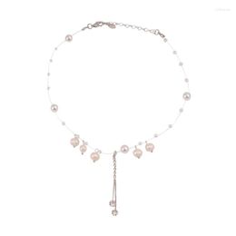 Choker Luxurious Simple Stylish Trendy Pearl Pendant Crystal Silver Plated Long Tassel Hair Jewellery Necklace Designed For Women