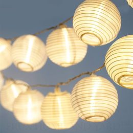 20 White Lanterns - Indoor Outdoor Mini Nylon LED String Lights Solar Powered Operated237t
