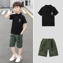 Tshirts 2pcs tracksuit Summer Child Clothes Baby teen Boys loose polo Deer TShirt cargo Shorts pocket pants 6 8 10 12 14 years 230713