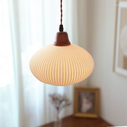 Pendant Lamps Japanese Style Ceramic Dining Room Chandelier Vintage Nordic Solid Wood Homestay Balcony Bedside Lamp Home Led Light E27