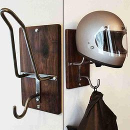 Hooks Rails Creative Wood Steel Motorcycle Helmet Holder Hook Jacket Hanger Wall Mount Rack for Coats Hats Caps 230714