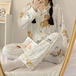 Women's Sleepwear Spring And Autumn Korean Bear Pyjamas Female Long-sleeved Sweet Cute Girl Student Outer Wear Trousers Home Service