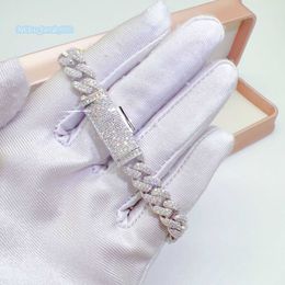 Strands Strings Hip hop 8mm Double row Stone Necklace 925 Silver Moissanite Cuban Chain Necklace