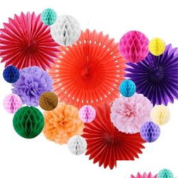 Party Decoration Mexican Fiesta Decorations 20Pcs/Set Tissue Paper Fans Honeycomb Balls For Birthday Events Festival Supplie Dhx2U