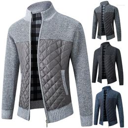 Camisolas masculinas de inverno com gola de malha de malha casaco jaqueta plus veludo cardigan acolchoado roupas quentes.