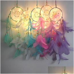 Novelty Items Led Light Dream Catcher Hanging Lamp Diy Feather Craft Wind Chime Girl Bedroom Romantic Home Decoration Christmas Gift Dh1Hd