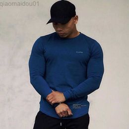 Men's T-Shirts Men's Bodybuilding Sports Workout Running Long Sleeve Compression Tshirt Fitness Clothing Male Skinny Tights T Shirt Cotton Tee L230713