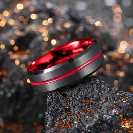 Wedding Rings 2023 Classic 8mm Men's Red Groove Beveled Edge Black Tungsten Men Brushed Male Bridal Engagement Ring
