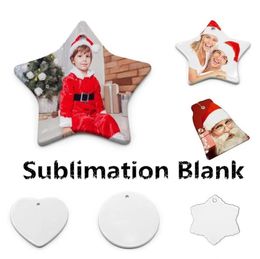 New 2024 Sublimation Blank Ceramic Pendant Creative Christmas Ornaments Heat Transfer Printing DIY Ceramic Ornament 6 Styles 0714