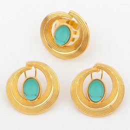 Necklace Earrings Set And Ring Jewelry For Women Brazilian Colored Stone Stud Finger 2Pcs African Accessories