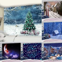 Tapestries Dome Cameras Christmas Tree Snow Landscape Tapestry Wall Hanging Snowflake House Holiday Gift Psychedelic Retro Bohemian Home Decor R230714