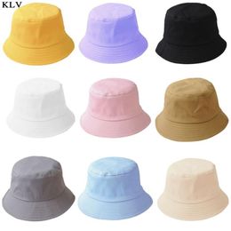 Korean Adult Kids Summer Foldable Bucket Hat Solid Color Hip Hop Wide Brim Beach UV Protection Round Top Sunscreen Fisherman Cap299h