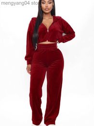 Women's Two Piece Pants Velvet Tracksuit Women Two Piece Set Autumn Clothes Zipper Hoodies Crop Top and Pants Sets Female Velour 2 Piece Sets Outfits T230714