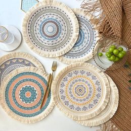 Round Table Placemats with Fringe Woven Tassel Vintage Place Mats Bohemian Table Pads Accessories Home Kitchen Dining Bar Decoration 12 Designs YG1259