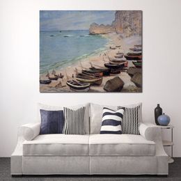 High Quality Handcrafted Claude Monet Oil Painting Boats on The Beach at Etretat Landscape Canvas Art Beautiful Wall Decor