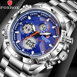 FOXBOX Men Watch Top Luxury Brand Big Dial Sport Watches Mens Chronograph Quartz Wristwatch Date Male Clock Relogio Masculino