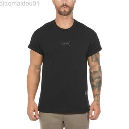 Men's T-Shirts New Mens Running T Shirt Sports Cotton T-shirt Men Gym Shirt Fit Bodybuilding Short Sleeve T shirt Men Workout Training Tee Tops L230713