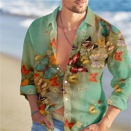 Men's Dress Shirts Floral Printing 3d Shirt Summer Long Sleeve Man Butterfly Graphic Prints Casual Holiday Short Button