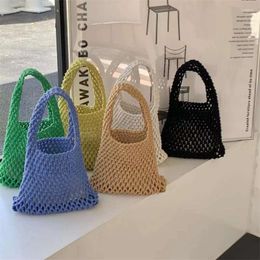 Duffel Bags Korean Style Women Cotton Knitted Bag Causal Hollowed-out Travel Tote Fashion Summer Beach Shoulder Handbag