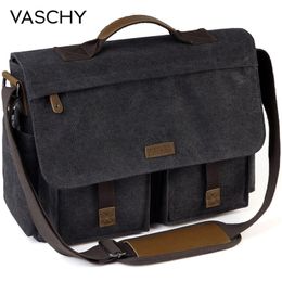 Briefcases VASCHY Messenger Bag for Men Vintage Water Resistant Waxed Canvas 156 inch Laptop Briefcase Padded Shoulder Women 230713