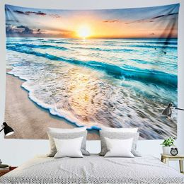 Tapestries Sandy Beach Tapestry Wall Hanging Aesthetic Room Decor Besch Ocean Landscape Tapestry Bedroom Background Large Fabric Tapestry