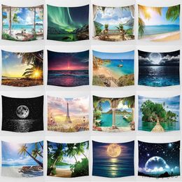 Tapestries Dome Cameras Beautiful Night Moon Sea Beach Landscape Wall Art Tapestry Background Wall Decoration Wall Tapestry R230714